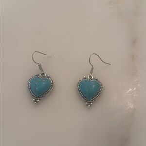 Faux turquoise silver plated heart earrings two bags available